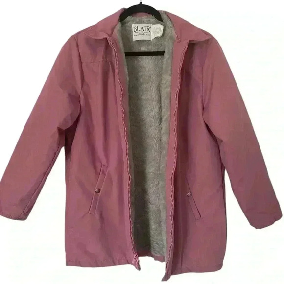 Vintage Pink Canvas Coat Meduim Blair Women's Zipper Fleece lined - Picture 1 of 7